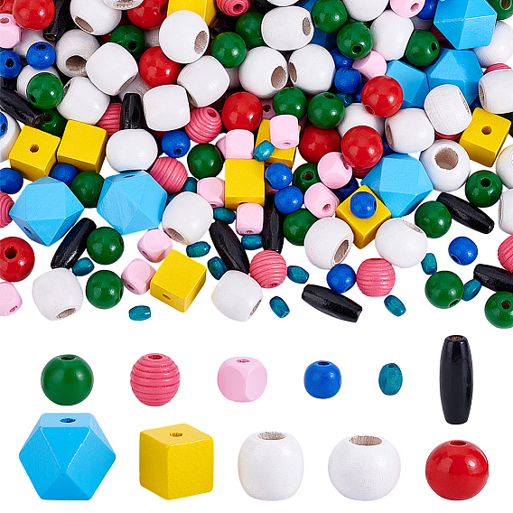 380 шт 11 стили бусины из натурального дерева, разнообразные