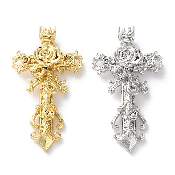 Латунные подвески, крест с цветочными подвесками, стойки покрытие, долговечный, без свинца и без кадмия