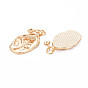 Brass Rhinestone Pendants, Birth Flower Charms, Nickel Free, Oval with Star, Real 18K Gold Plated