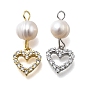 Латунные микро проложить кубического циркония подвески, сердце, стойки покрытие, долговечный, с натуральной жемчужиной, без кадмия и без свинца