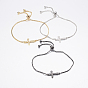 Adjustable Brass Bolo Bracelets, Slider Bracelets, with Cubic Zirconia and Box Chains, Cross
