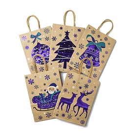 Синие сумки-тоуты из крафт-бумаги с рождественской тематикой и ручками, прямоугольные прочные сумки для хранения покупок