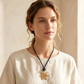 Colliers pour femmes avec pendentif fleur en alliage et cordon en nylon ajustable, nœud papillon, bleu acier