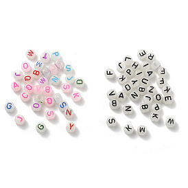 Светящиеся прозрачные акриловые бусины, бусины с большим отверстием, плоские круглые с буквы, светится в темноте