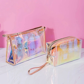 Laser Portable PVC Transparent Waterpoof Makeup Storage Bag, Multi-functional Wash Bag, with Pull Chain