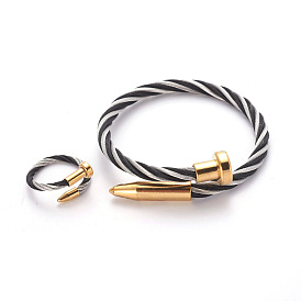304 Stainless Steel Torque Bangles and Finger Ring Jewelry Sets