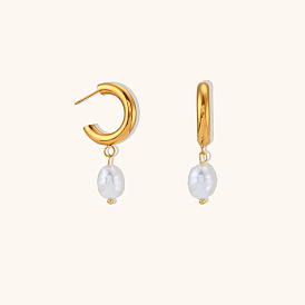 Stylish 18K Gold Plated Pearl Earrings for Women - Single Freshwater Pearl Studs