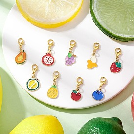9 шт. фрукты сплав эмаль подвесные украшения, с карабин-лобстерами 