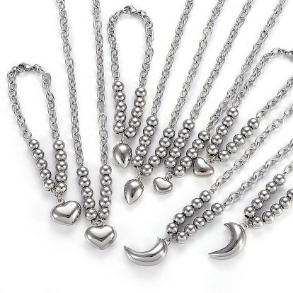 304 нержавеющей стали ювелирных изделий, ожерелья и браслеты, с кабельными цепями и когтями омара застежками, разнообразные