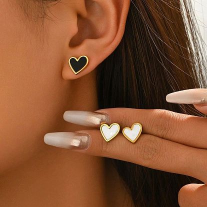 304 aretes esmaltados de acero inoxidable para mujer, corazón