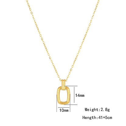 Titanium Steel Hollow Rectangle Pendant Necklaces with Cable Chains