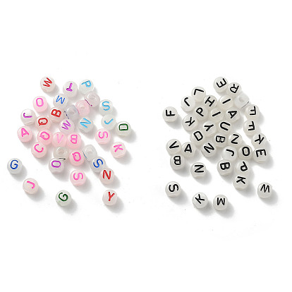 Светящиеся прозрачные акриловые бусины, бусины с большим отверстием, плоские круглые с буквы, светится в темноте