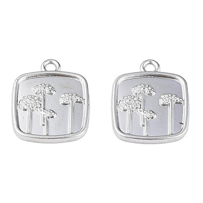 Rack Plating Alloy Pendant, Cadmium Free & Lead Free, Square with Flower