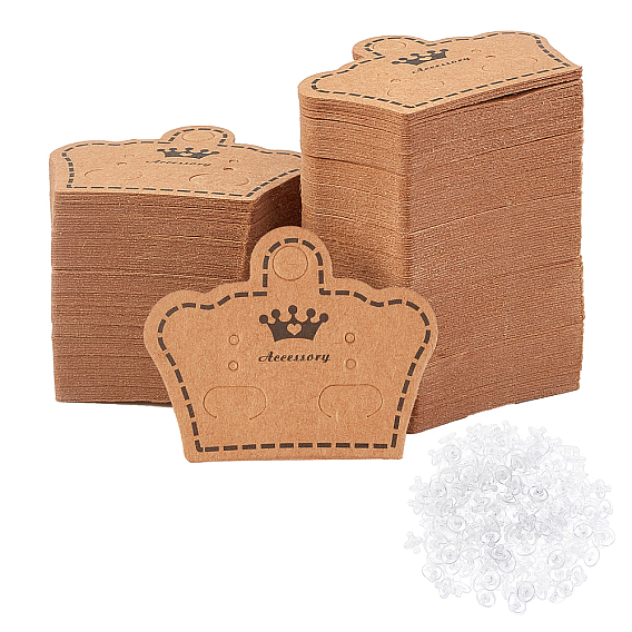 Paper Earring Display Cards, Crown, with Plastic Ear Nuts