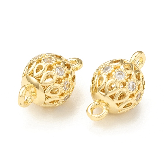 Шармы-соединители из латуни с микропаве из прозрачного кубического циркония, без кадмия, без никеля и без свинца, полые круглые звенья