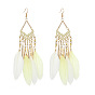 Bohemian Feather Tassel Earrings with V-shape Design for Vintage Ethnic Style