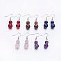 Gemstone Dangle Earrings, with Brass Bead Caps and Earring Hooks, Round