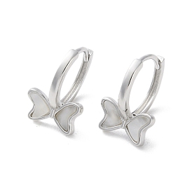 999 Sterling Silver Bowknot Hoop Earrings, with Shell