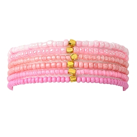 Pink Color Palette Gradient Color Glass Seed Beaded Stretch Bracelet Sets, Stackable Bracelets