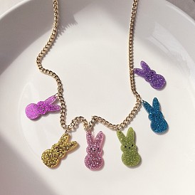 Подвеска-нагрудник в виде пасхального кролика из акрила/дерева с цепочками из сплава., золотые