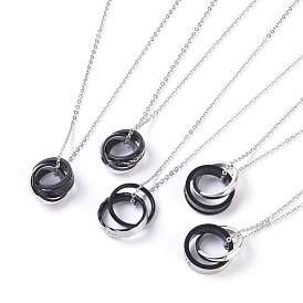 304 Stainless Steel Pendant Necklaces, with Cable Chains, Ring