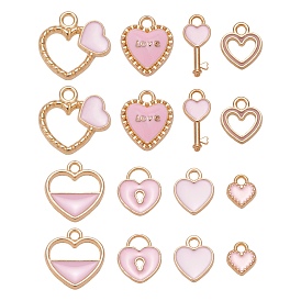 80 pcs 8 pendentifs en émail en alliage d'or léger de style, pour Saint Valentin, cœur