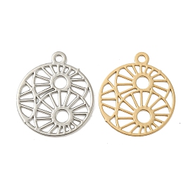 Brass Etched Metal Embellishments Connecotr Charms, Long-Lasting Plated, Flat Round with Hollow Out