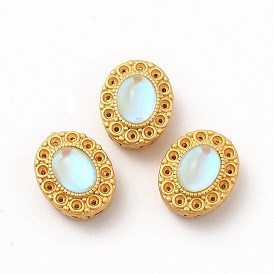 Long-Lasting Rack Plating Brass Multi-Strand Links, with Synthetic Opal, Oval with Hollow Flower