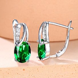 Латунь кубического циркония серьги стержня, овальные, платина