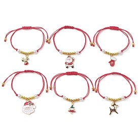 Christmas Theme Alloy Enamel Braided Bead Bracelets, with Nylon Cords