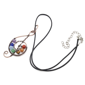 Colliers à pendentif note de musique, 7 chakra avec pierre mélangée et corde de peau pour les femmes