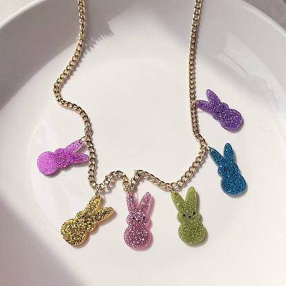 Подвеска-нагрудник в виде пасхального кролика из акрила/дерева с цепочками из сплава., золотые