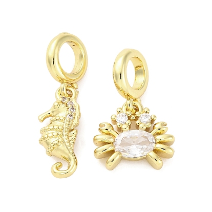 Латунное микропейв с кубическим цирконием европейские подвески с подвесками, морской конек краб, Подвески с большими отверстиями