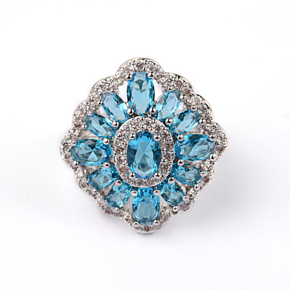 Flower Platinum Plated Brass Cubic Zirconia Engagement Rings