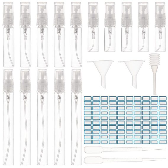 Perfume Dispensing Kits, including Mini Refillable Glass Spray Bottles, Plastic Spring Trasfer Pipettes & Funnels, Label Paster