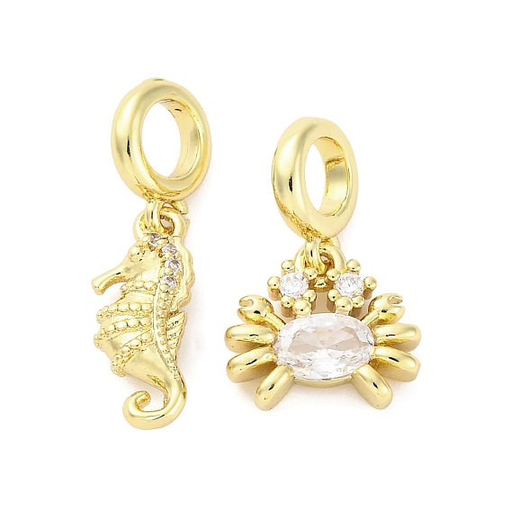 Латунное микропейв с кубическим цирконием европейские подвески с подвесками, морской конек краб, Подвески с большими отверстиями