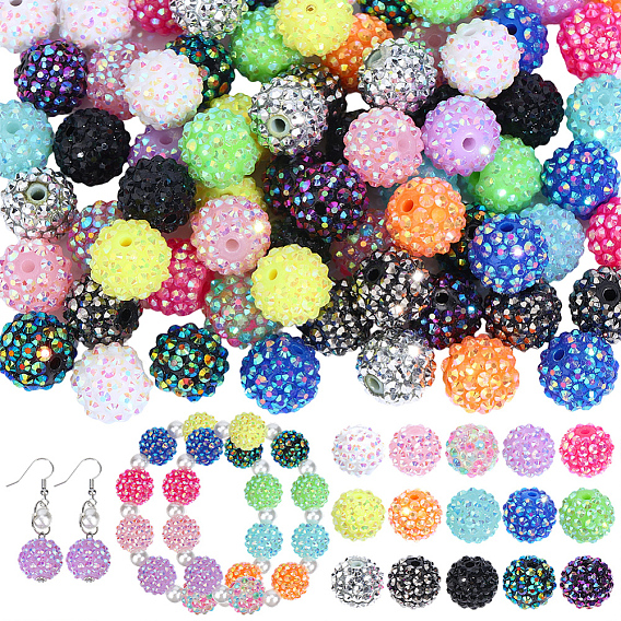 90Pcs 15 Colors Resin Rhinestone Beads, with Acrylic Round Beads Inside, for Bubblegum Jewelry