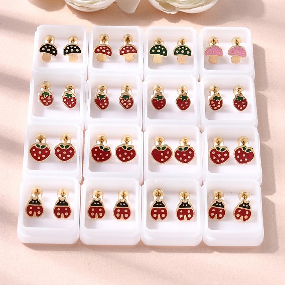 304 из нержавеющей стали серьги, с эмалью, золотые