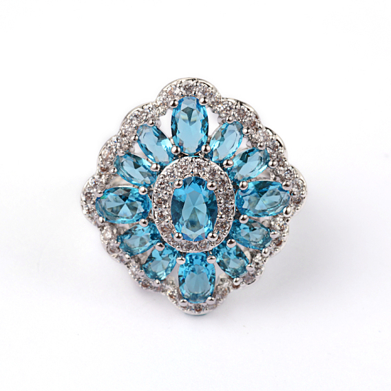 Flower Platinum Plated Brass Cubic Zirconia Engagement Rings