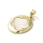 Brass Pave Shell Pendants, Oval with Flower Charms
