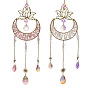Moon Natural Gemstone Chips Hanging Suncatcher, Metal Lotus and Glass Teardrop Charms for Window Prism Wall Decor