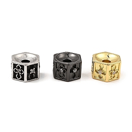 Brass Cubic Zirconia Beads, Long-Lasting Plated, Lead Free & Cadmium Free, Hexagon with Cross