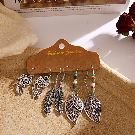 Boucles d'oreilles feuille boho dreamcatcher - élégantes, délicat, ensemble de bijoux inspirés de la nature.