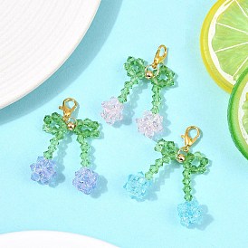 3Pcs Cherry Glass Imitation Austrian Crystal Pendants Decorations, with Alloy Lobster Claw Clasps
