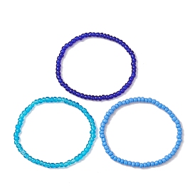 3Pcs 3 Colors Glass Seed Beaded Stretch Bracelet Sets, Stackable Bracelets for Women