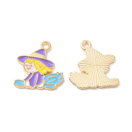 Light Gold Plated Alloy Pendants, with Enamel, Witches Charm