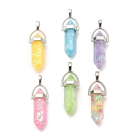 Epoxy Resin Pendants, with Glitter Sequins inside and Alloy Finding, Faceted, Bullet Shape