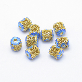 Electroplate Brass Enamel Beads, Cadmium Free & Lead Free, Barrel, Golden
