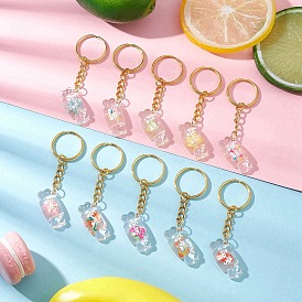 Transparent Resin Pendants Keychain, with Iron Split Key Rings, Glitter Candy Charms with Polymer Clay Inside Keychain Rings