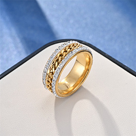 Кольца из нержавеющей стали со стразами, кольцо/плоский круглый